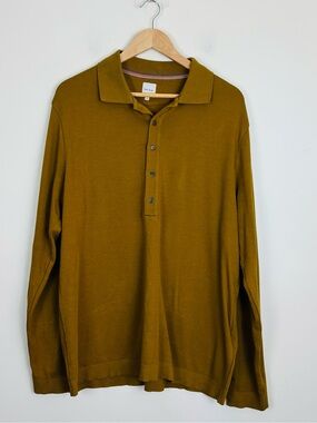 Paul Smith XXL Burnt Ochre Cotton Knit Long Sleeve Polo Shirt